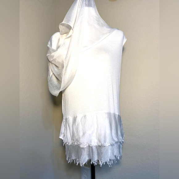 Silk White Blouse with Layered Hem made in Italy - Picture 5 of 13